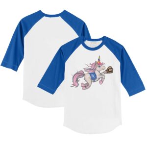 Infant Tiny Turnip White/Royal Kansas City Royals Unicorn Raglan 3/4 Sleeve T-Shirt