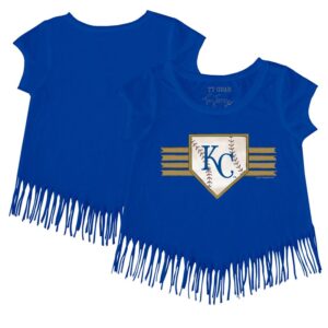 Girls Toddler Tiny Turnip Royal Kansas City Royals Base Stripe Fringe T-Shirt