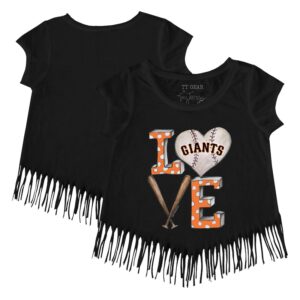 Girls Toddler Tiny Turnip Black San Francisco Giants Baseball Love Fringe T-Shirt