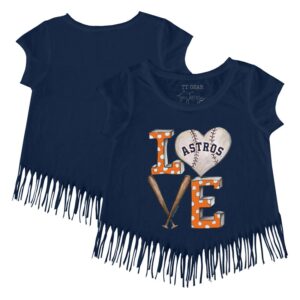 Girls Toddler Tiny Turnip Navy Houston Astros Baseball Love Fringe T-Shirt