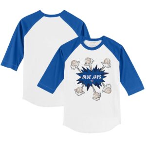 Toddler Tiny Turnip White/Royal Toronto Blue Jays Baseball Pow 3/4-Sleeve Raglan T-Shirt