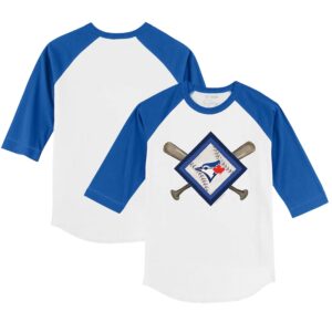 Toddler Tiny Turnip White/Royal Toronto Blue Jays Diamond Cross Bats 3/4-Sleeve Raglan T-Shirt
