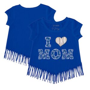 Girls Toddler Tiny Turnip Royal Kansas City Royals I Love Mom Fringe T-Shirt