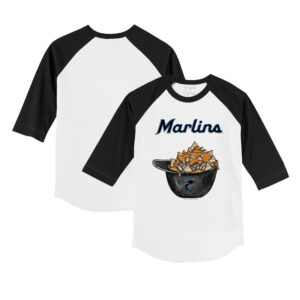 Toddler Tiny Turnip White/Black Miami Marlins Nacho Helmet 3/4-Sleeve Raglan T-Shirt