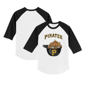 Toddler Tiny Turnip White/Black Pittsburgh Pirates Nacho Helmet 3/4-Sleeve Raglan T-Shirt