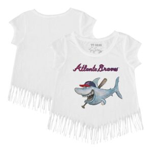 Girls Toddler Tiny Turnip White Atlanta Braves Shark Fringe T-Shirt
