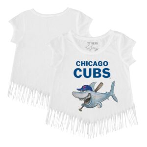 Girls Toddler Tiny Turnip White Chicago Cubs Shark Fringe T-Shirt