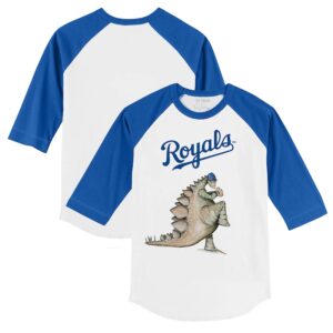 Toddler Tiny Turnip  White/Royal Kansas City Royals Stega 3/4-Sleeve Raglan T-Shirt