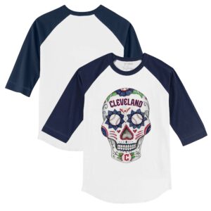 Toddler Tiny Turnip White/Navy Cleveland Guardians Sugar Skull 3/4-Sleeve Raglan T-Shirt