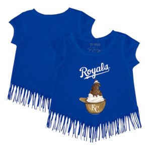 Girls Toddler Tiny Turnip Royal Kansas City Royals Sundae Helmet Fringe T-Shirt