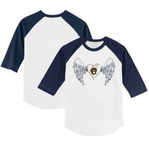 Youth Tiny Turnip White/Navy Milwaukee Brewers Angel Wings 3/4-Sleeve Raglan T-Shirt