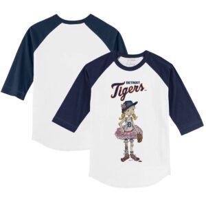 Youth Tiny Turnip White/Navy Detroit Tigers Babes 3/4-Sleeve Raglan T-Shirt