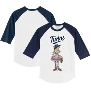 Youth Tiny Turnip White/Navy Minnesota Twins Babes 3/4-Sleeve Raglan T-Shirt