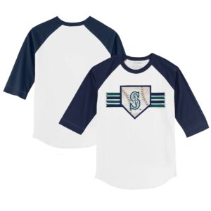 Youth Tiny Turnip White/Navy Seattle Mariners Base Stripe 3/4-Sleeve Raglan T-Shirt