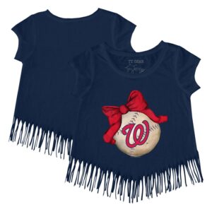 Girls Youth Tiny Turnip Navy Washington Nationals Baseball Bow Fringe T-Shirt