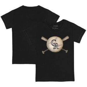 Youth Tiny Turnip Black Colorado Rockies Baseball Cross Bats T-Shirt