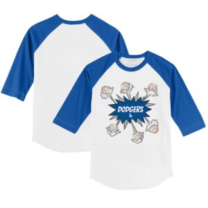 Youth Tiny Turnip White/Royal Los Angeles Dodgers Baseball Pow 3/4-Sleeve Raglan T-Shirt