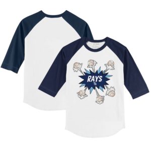 Youth Tiny Turnip White/Navy Tampa Bay Rays Baseball Pow 3/4-Sleeve Raglan T-Shirt