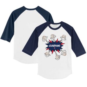 Youth Tiny Turnip White/Navy Cleveland Guardians Baseball Pow 3/4-Sleeve Raglan T-Shirt