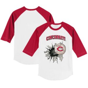 Youth Tiny Turnip White/Red Cincinnati Reds Baseball Tear 3/4-Sleeve Raglan T-Shirt