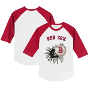 Youth Tiny Turnip White/Red Boston Red Sox Baseball Tear 3/4-Sleeve Raglan T-Shirt