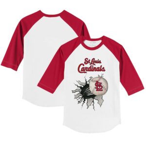 Youth Tiny Turnip White/Red St. Louis Cardinals Baseball Tear 3/4-Sleeve Raglan T-Shirt