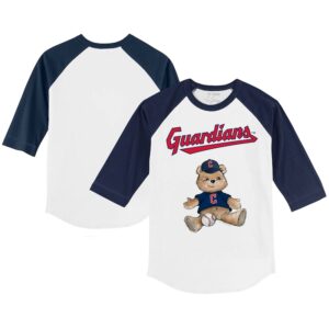 Youth Tiny Turnip White/Navy Cleveland Guardians Teddy Boy 3/4-Sleeve Raglan T-Shirt