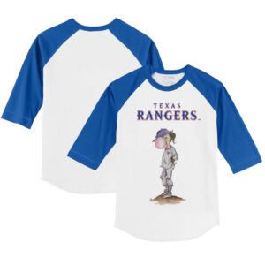 Youth Tiny Turnip White/Royal Texas Rangers Bubbles 3/4-Sleeve Raglan T-Shirt
