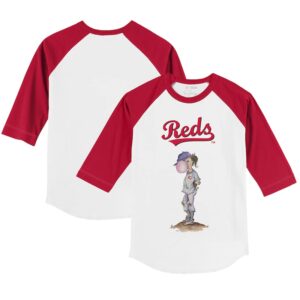Youth Tiny Turnip White/Red Cincinnati Reds Bubbles 3/4-Sleeve Raglan T-Shirt