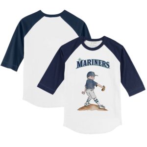 Youth Tiny Turnip White/Navy Seattle Mariners Clemente 3/4-Sleeve Raglan T-Shirt
