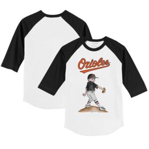 Youth Tiny Turnip White/Black Baltimore Orioles Clemente 3/4-Sleeve Raglan T-Shirt