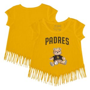 Girls Youth Tiny Turnip Gold San Diego Padres Girl Teddy Fringe T-Shirt