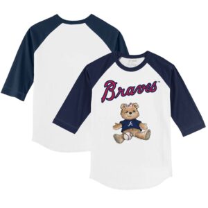 Youth Tiny Turnip White/Navy Atlanta Braves Girl Teddy 3/4-Sleeve Raglan T-Shirt