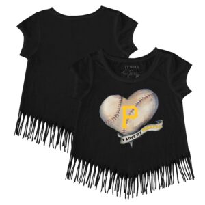 Girls Youth Tiny Turnip Black Pittsburgh Pirates Heart Banner Fringe T-Shirt