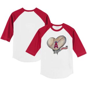 Youth Tiny Turnip White/Red Los Angeles Angels Heart Banner 3/4-Sleeve Raglan T-Shirt