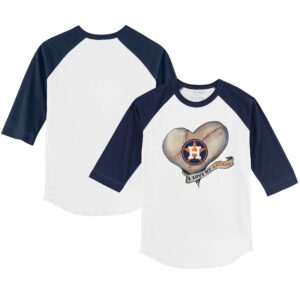 Youth Tiny Turnip White/Navy Houston Astros Heart Banner 3/4-Sleeve Raglan T-Shirt