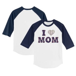 Youth Tiny Turnip White/Navy Cleveland Guardians I Love Mom 3/4-Sleeve Raglan T-Shirt