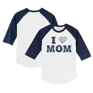 Youth Tiny Turnip White/Navy Seattle Mariners I Love Mom 3/4-Sleeve Raglan T-Shirt