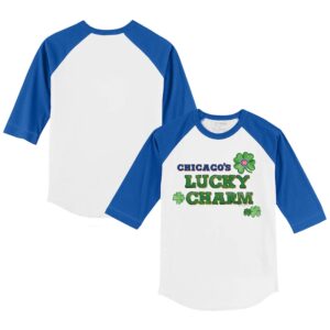 Youth Tiny Turnip White/Royal Chicago Cubs Lucky Charm 3/4-Sleeve Raglan T-Shirt