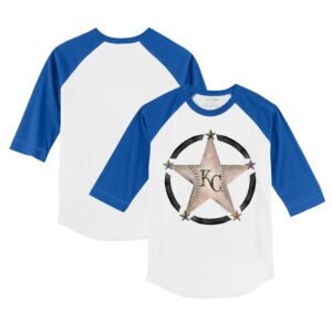 Youth Tiny Turnip White/Royal Kansas City Royals Military Star 3/4-Sleeve Raglan T-Shirt
