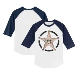 Youth Tiny Turnip White/Navy New York Yankees Military Star 3/4-Sleeve Raglan T-Shirt