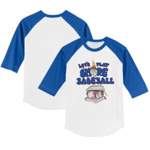 Youth Tiny Turnip White/Royal Texas Rangers Smores 3/4-Sleeve Raglan T-Shirt