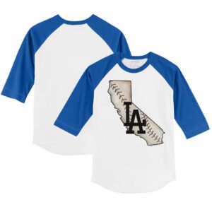 Youth Tiny Turnip White/Royal Los Angeles Dodgers State Outline 3/4-Sleeve Raglan T-Shirt