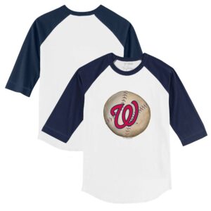 Youth Tiny Turnip White/Navy Washington Nationals Stitched Baseball 3/4-Sleeve Raglan T-Shirt