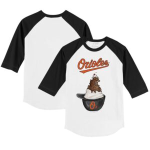 Youth Tiny Turnip White/Black Baltimore Orioles Sundae Helmet 3/4-Sleeve Raglan T-Shirt