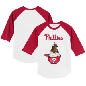 Youth Tiny Turnip White/Red Philadelphia Phillies Sundae Helmet 3/4-Sleeve Raglan T-Shirt