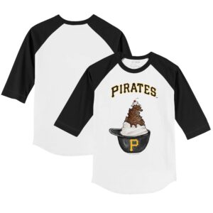 Youth Tiny Turnip White/Black Pittsburgh Pirates Sundae Helmet 3/4-Sleeve Raglan T-Shirt