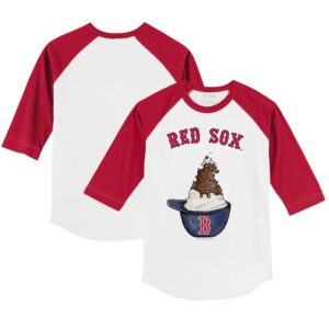 Youth Tiny Turnip White/Red Boston Red Sox Sundae Helmet 3/4-Sleeve Raglan T-Shirt