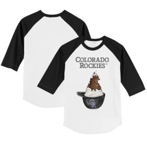 Youth Tiny Turnip White/Black Colorado Rockies Sundae Helmet 3/4-Sleeve Raglan T-Shirt