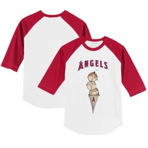 Youth Tiny Turnip White/Red Los Angeles Angels Triple Scoop 3/4-Sleeve Raglan T-Shirt
